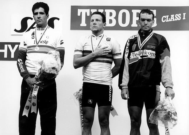 The line up of the 1993 world road race podium.