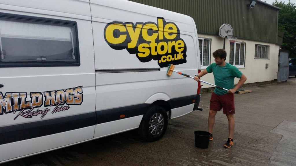 Catching up on chores - cleaning the Cyclestore van.